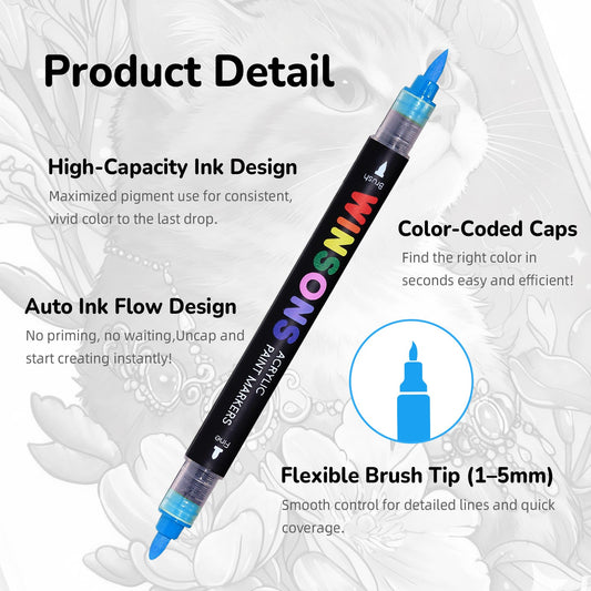 Acrylic Paint Markers Dual-Tip Auto Ink Control & 48 Vivid Colors