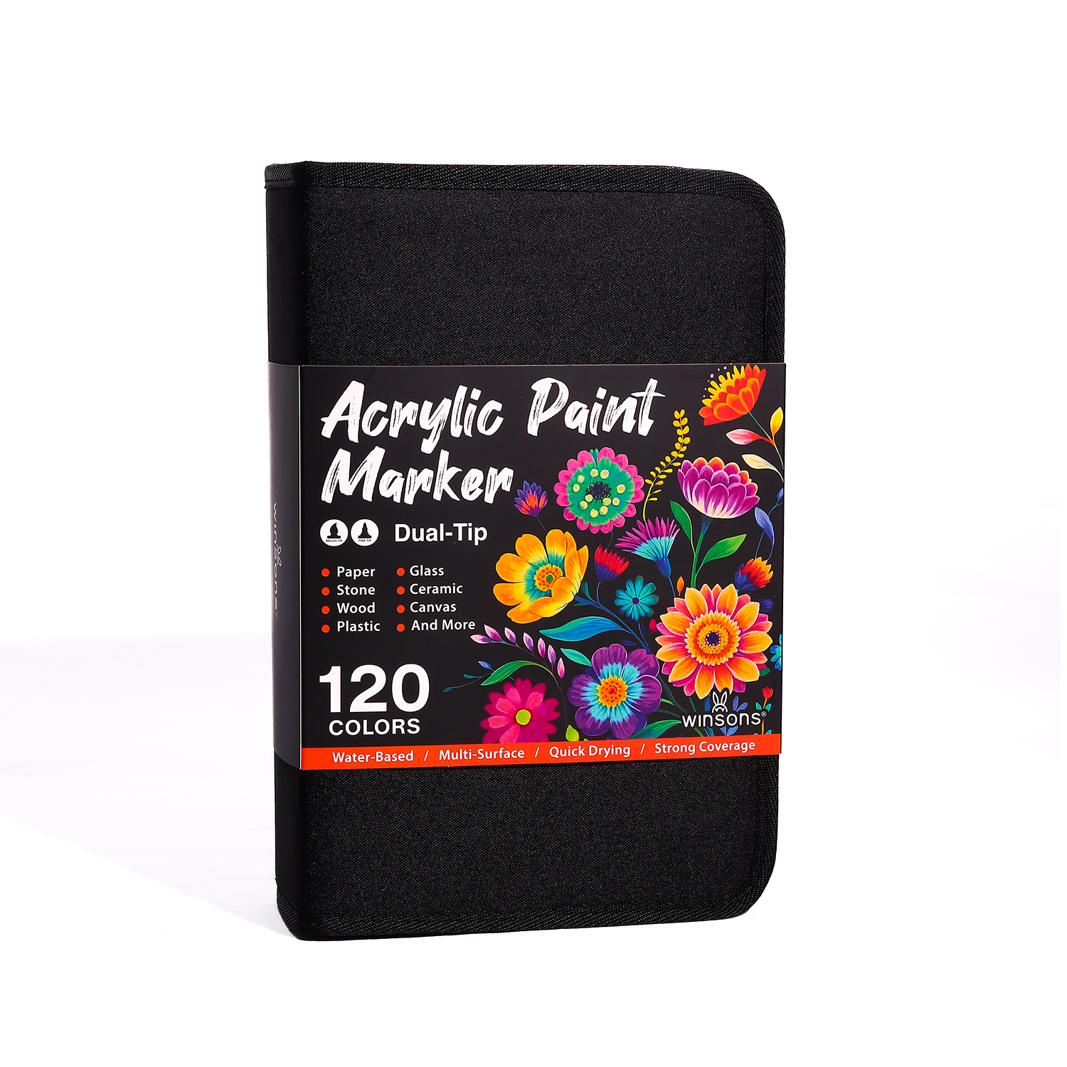 UrbanInkLab 60/120 Colors Dual-Tip Single Color Acrylic Paint Markers with Fabric Zip Case