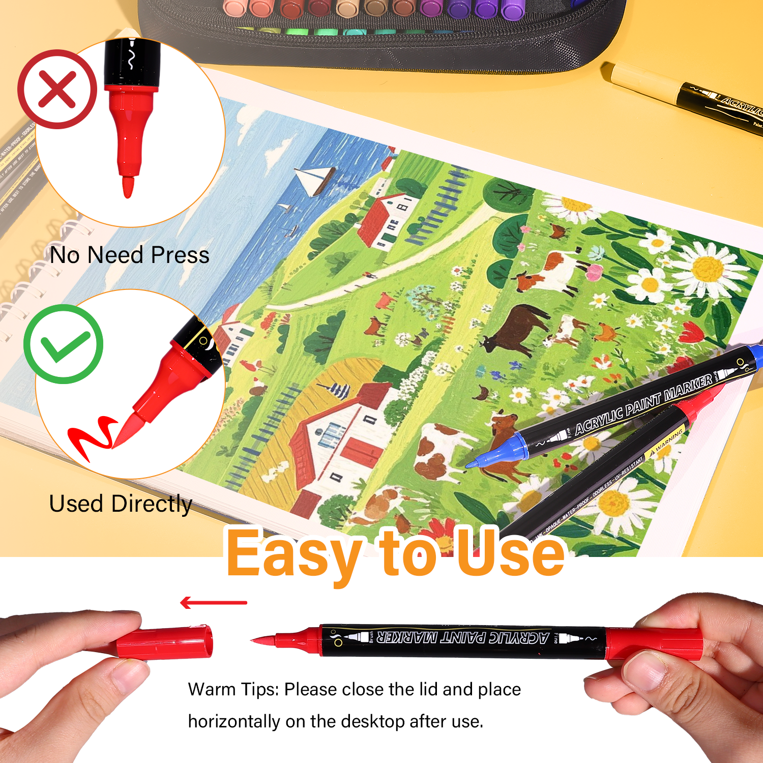  UrbanInkLab 60 Colors Dual-Tip Acrylic Markers Set with Convenient Carry Handle