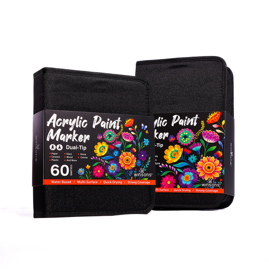 Winsons 60/120 Colors Dual-Tip Single Color Acrylic Paint Markers with Fabric Zip Case