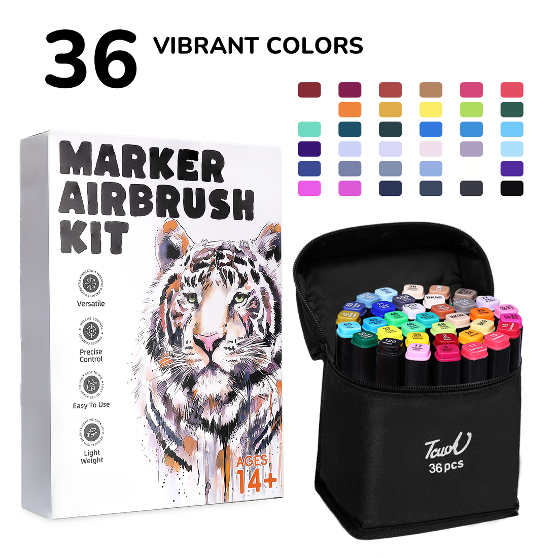 UrbanInkLab Cordless Electric Airbrush Marker Kit with 36 Airbrush Markers