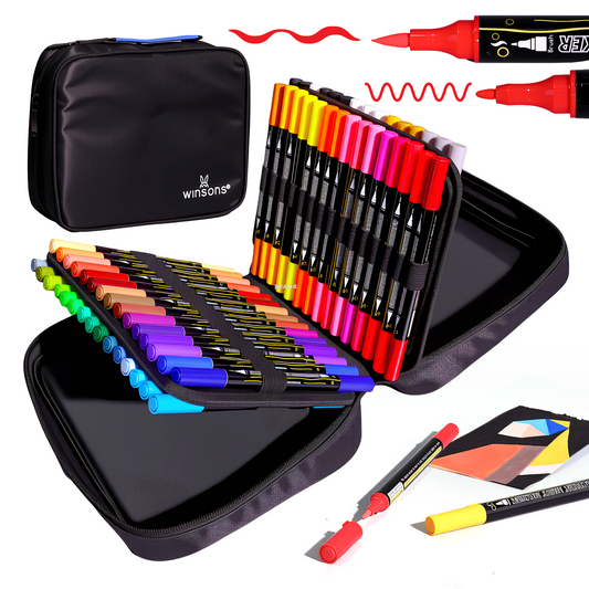  Winsons 60 Colors Dual-Tip Acrylic Markers Set with Convenient Carry Handle