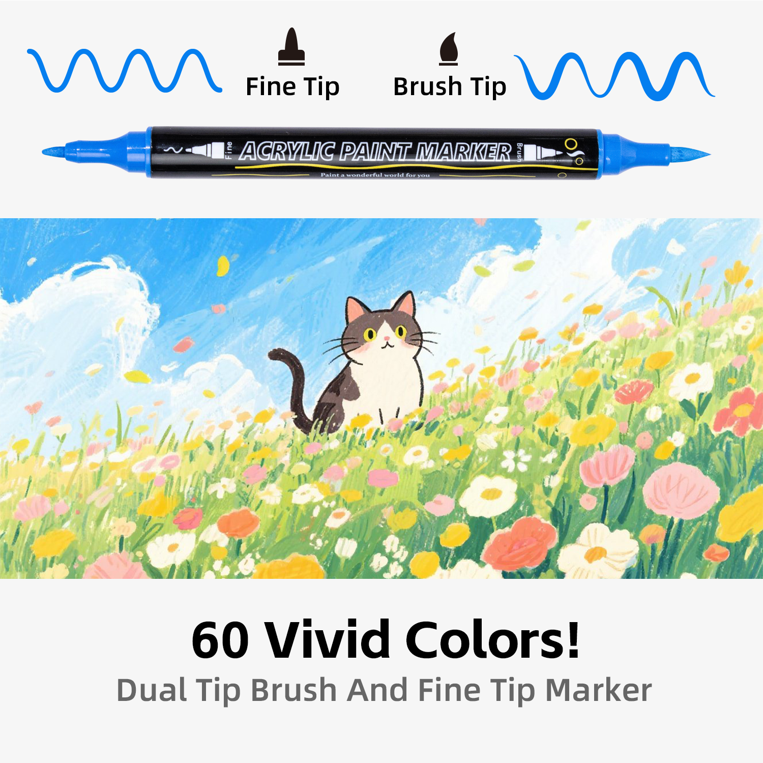 UrbanInkLab 60/120 Colors Dual-Tip Single Color Acrylic Paint Markers with Fabric Zip Case