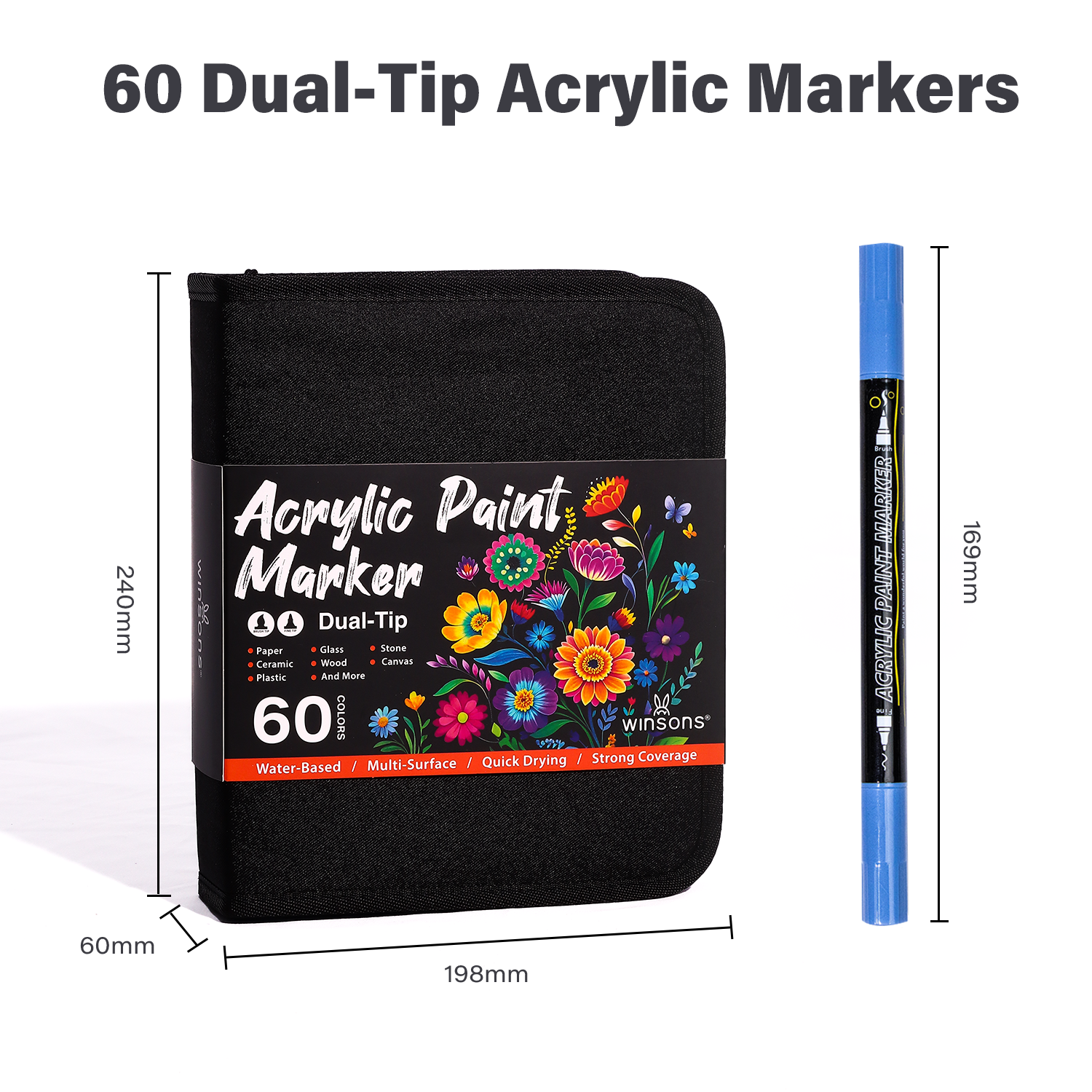 UrbanInkLab 60/120 Colors Dual-Tip Single Color Acrylic Paint Markers with Fabric Zip Case
