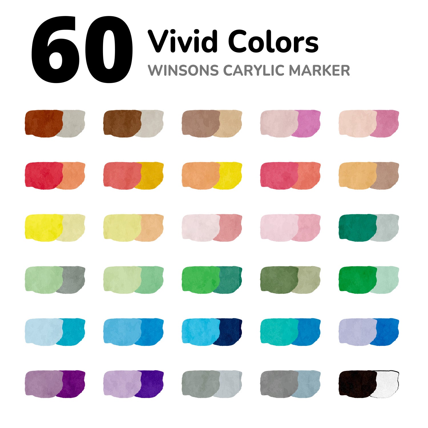 Acrylic Paint Markers Auto Ink Control & Dual-Tip, Two Colors 60 Colours