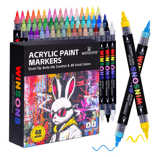 Acrylic Paint Markers Dual-Tip Auto Ink Control & 48 Vivid Colors