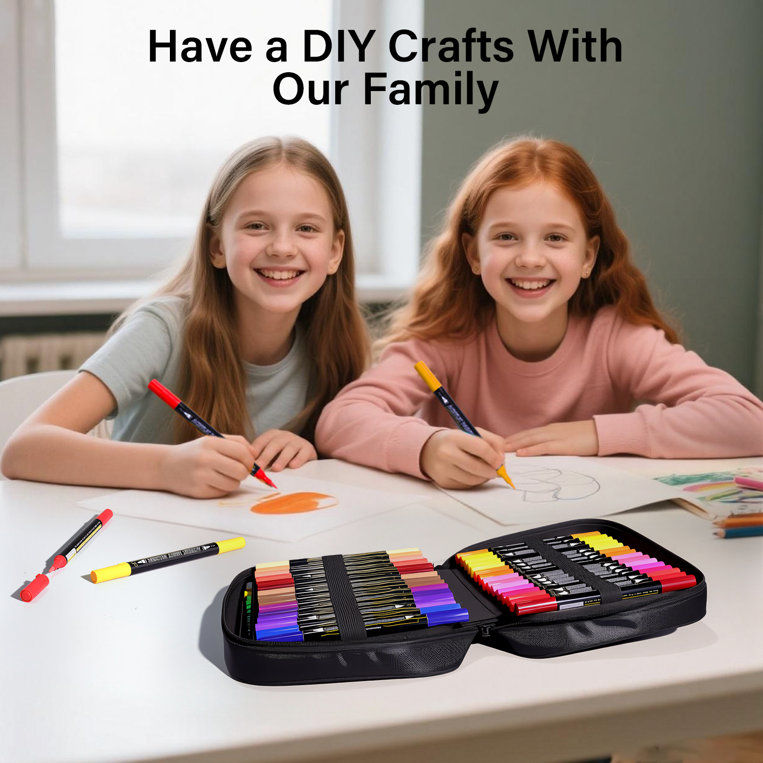  UrbanInkLab 60 Colors Dual-Tip Acrylic Markers Set with Convenient Carry Handle