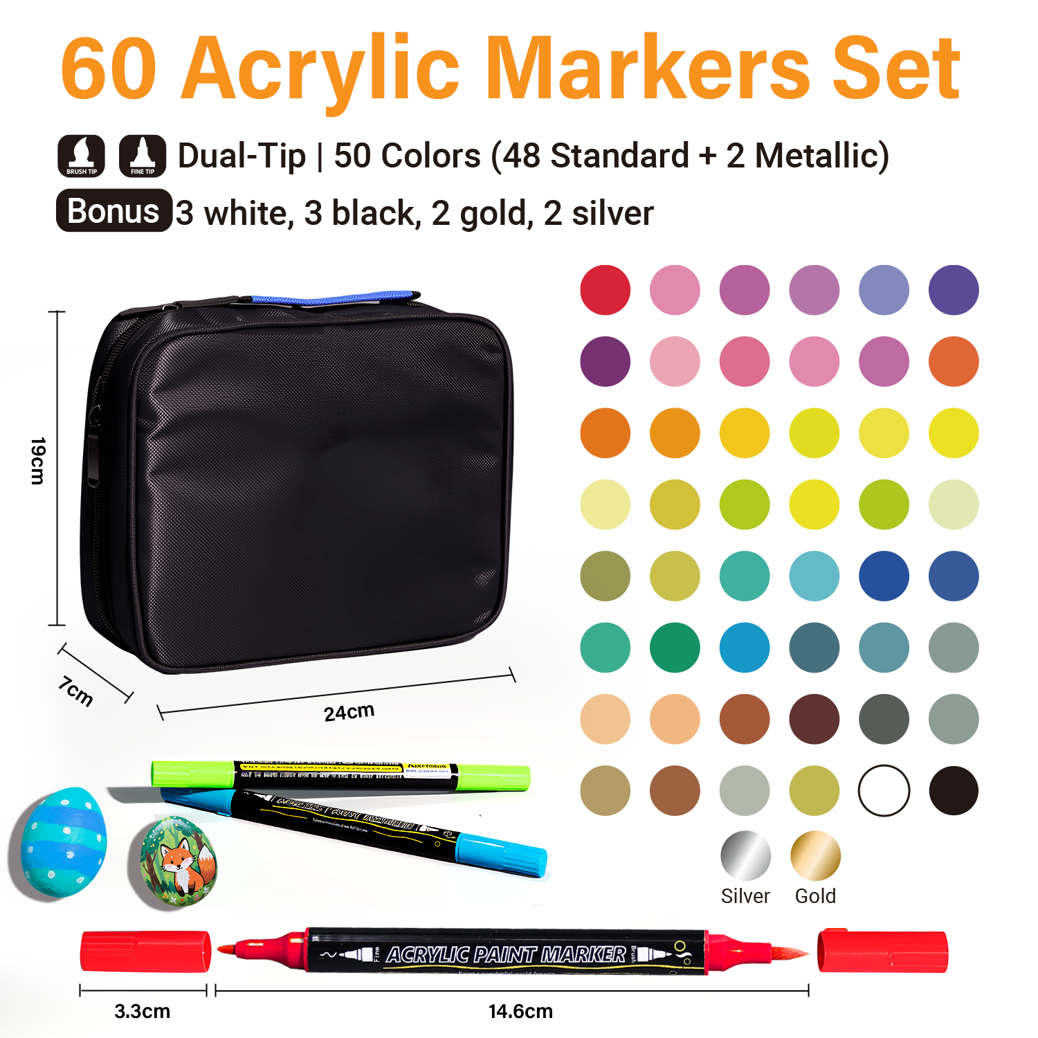  UrbanInkLab 60 Colors Dual-Tip Acrylic Markers Set with Convenient Carry Handle