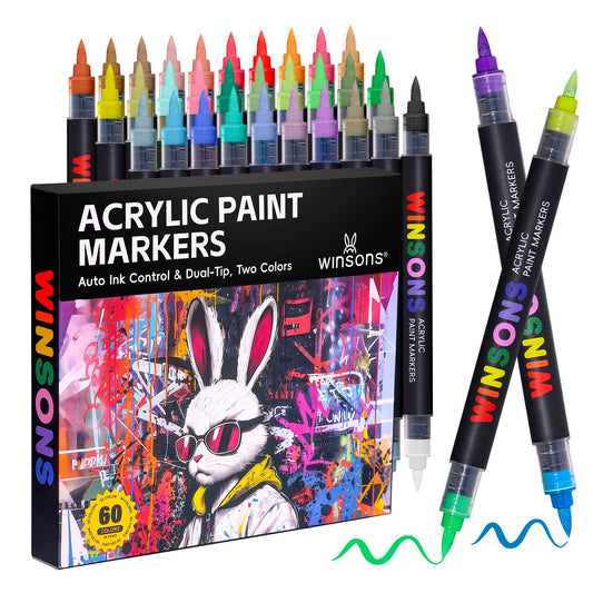 Acrylic Paint Markers Auto Ink Control & Dual-Tip, Two Colors 60 Colours
