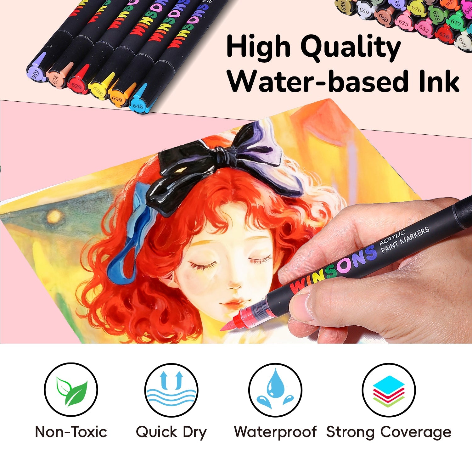 Acrylic Paint Markers Auto Ink Control & Dual-Tip, Two Colors 60 Colours
