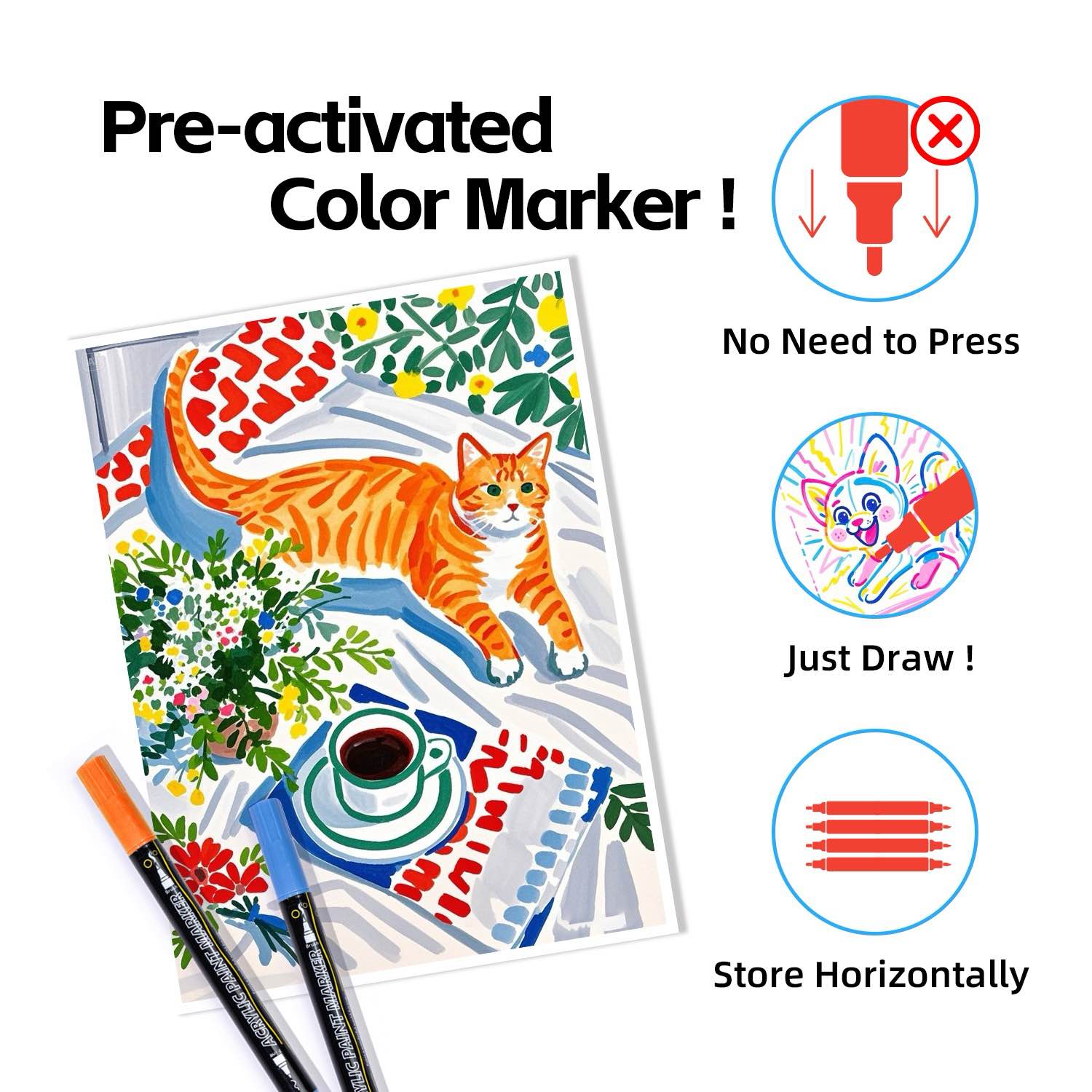 UrbanInkLab 60/120 Colors Dual-Tip Single Color Acrylic Paint Markers with Fabric Zip Case